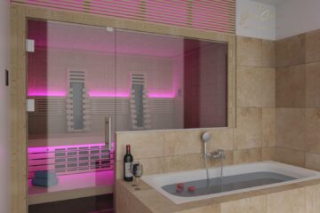 Eine Saunakabine lässt sich wunderbar ins Badezimmer integrieren.